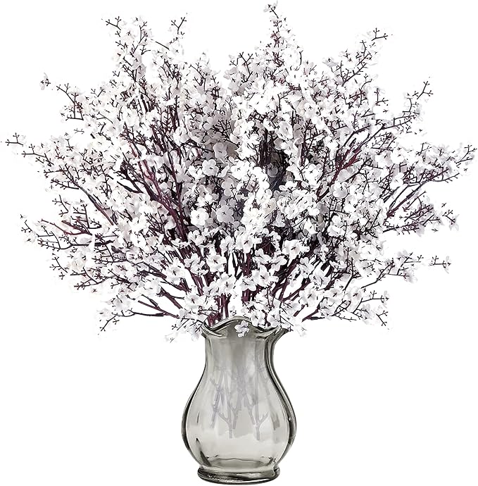 Sggvecsy 10 Pcs Babys Breath Artificial Flowers Gypsophila Bouquets Bulk Real Touch Fake Silk Flowers for Home Wedding DIY Floral Arrangement Kitchen Table Centerpiece Festival Decoration (White)