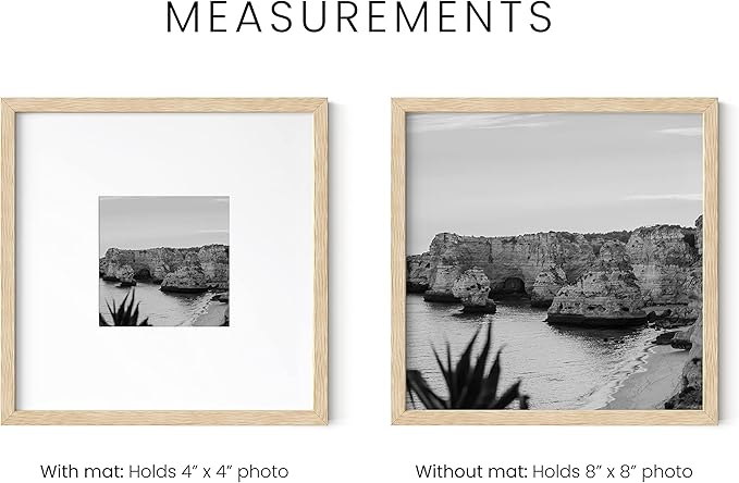 HAUS AND HUES Square Picture Frames 8 x 8 Set of 15 - Photo Gallery Wall Frame Set, Oak Wood, 8x8 Frames with Mat, Beige