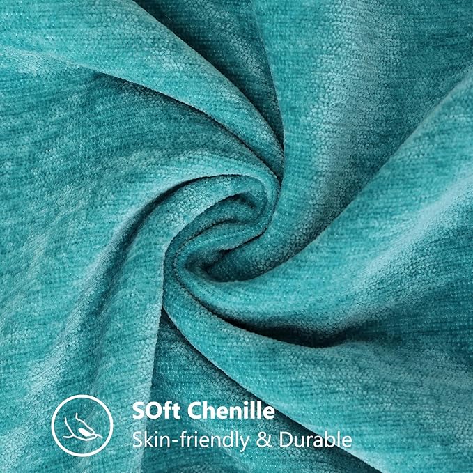 decorUhome Chenille Soft Throw Pillow Covers 18x18 Set of 2, Farmhouse Velvet Neutral Decorative Euro Pillow Covers with Stitched Edge for Couch Sofa Bed Home Decor, Turquoise