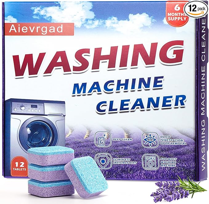 Washing Machine Cleaner Tablet : 12pack/6 Month Supply, washer cleaner table for laundry,top loader,front load or HE washing machine, effective deep cleaner, descaler, remover(Lavender)