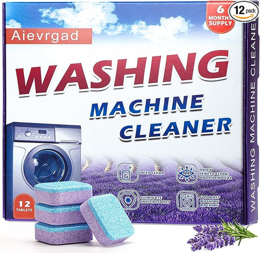 Washing Machine Cleaner Tablet : 12pack/6 Month Supply, washer cleaner table for laundry,top loader,front load or HE washing machine, effective deep cleaner, descaler, remover(Lavender)