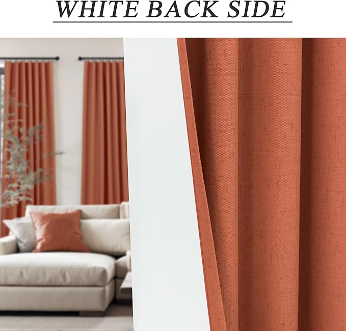 Patio Sliding Glass Doors Curtains 108 Inches Long 2 Panel Blackout Linen Textured Bohemian Autumn Fall Decorations Hippie Decorative Thermal Drapes for Summer Heat Light Blocking Black Out Terracotta