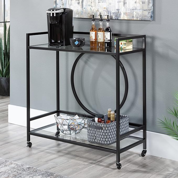 Sauder International Lux Bar Cart, Black Finish