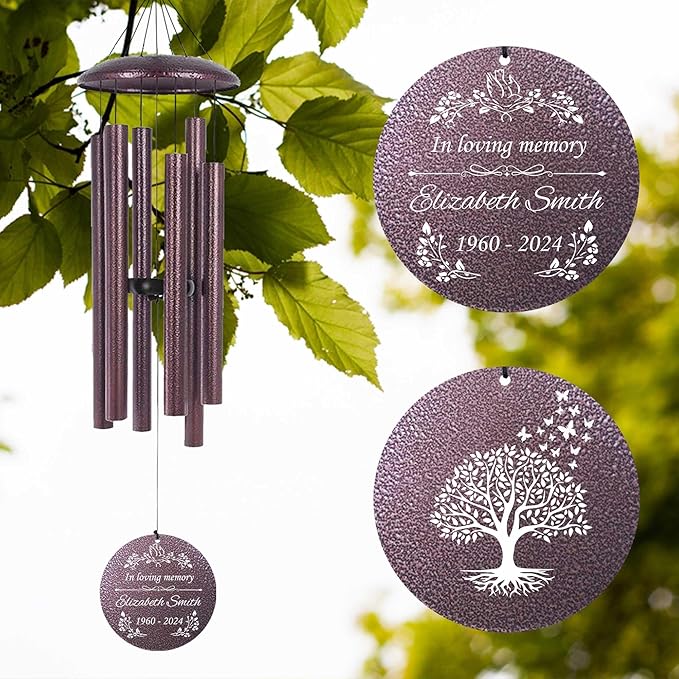 ASTARIN Memorial Wind Chimes Personalized, Bereavement Condolence Gifts for Loss of Mother Husband Wife, Customized Wind Chimes for Outside Deep Tone(Produced in USA)