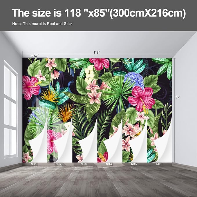 Floral Wall murals Peel and Stick Flowers Wallpaper for Bedroom Living Room - 85"x118"