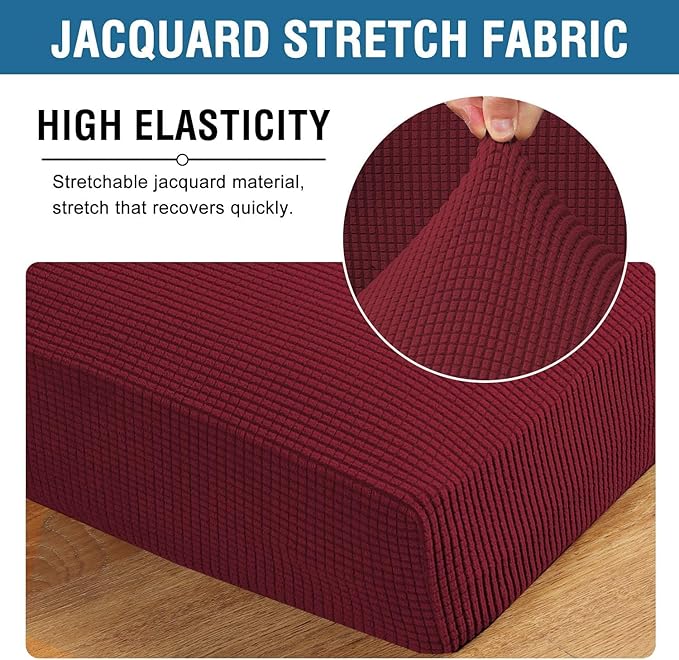 H.VERSAILTEX Super Stretch Individual Seat Cushion Covers Sofa Covers Couch Cushion Covers Slipcover Sets Thick Jacquard Textured Twill Fabric (1 Piece Loveseat Cushion Cover, Burgundy Red)