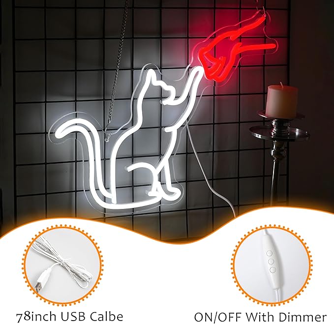 LISIGNVE Cat Handshake Neon Sign Human Beings and Animals Neon Light for Wall USB Light Up Sign Cat Led Sign for Pet Shop Bedroom School Museum Zoo (16.5”*12.6”)