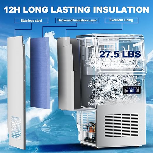 Ice Maker Commercial Ice Machine, 120lbs Per Day, Auto-Cleaning, Countertop Ice Maker with Basket and Scoop, for Home Party/RV Camping