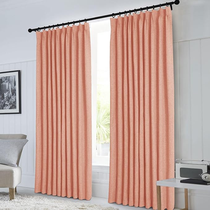 Macochico Orange 100% Blackout Linen Curtains 96 Inches Long Pinch Pleated Curtains for Bedroom Living Room Nursery Farmhouse Insulated Sound Reducing Drapery with Tieback 84”Wx96”L 1 Panel
