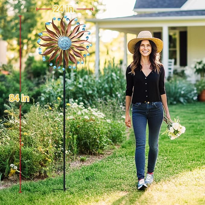 LimeHill Metal Wind Spinner for Garden and Yard - Kinetic Wind Spinners Outdoor Large (24 x 84 inches)