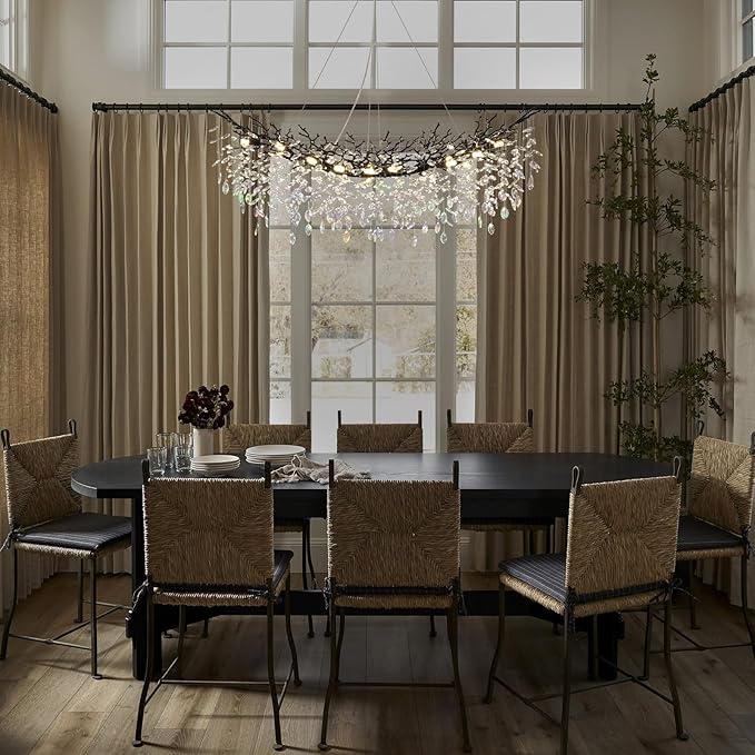 Modern Black Rectangle Crystal Tree Branch Chandelier, 55" 16-Light K9 Crystal Chandeliers for Dining Room, Rectangular Dining Room Chandelier Over Table,for High Ceiling,Kitchen