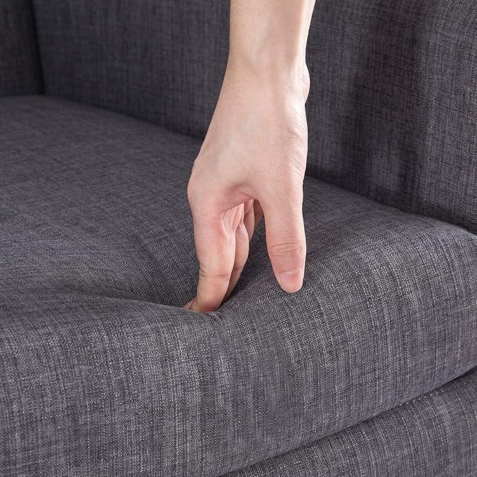 HUIMO Accent Chair Living Room Chair, Upholstered Button Tufted Armchair, Linen Fabric Sofa Chairs for Bedroom, Living Room, Mid Century Modern Comfy Reading Chair (Grey)