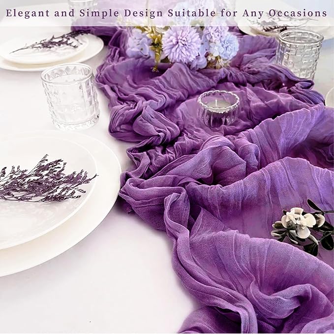 20 Pack Purple Cheesecloth Table Runner 10FT Boho Fabric Rustic Cheese Cloth Table Runner for Wedding Bridal Shower Baby Shower Gauze Sheer Birthday Party Table Decorations 20 x 120 Inch Long