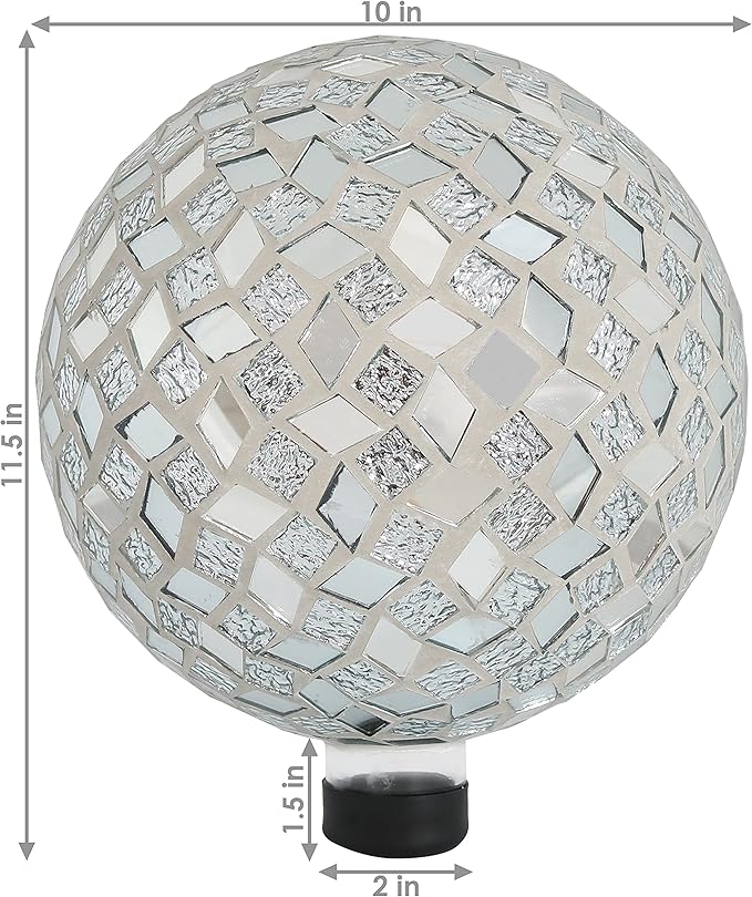 Sunnydaze 10-inch Gazing Ball for Garden - Crackled Glass Mosaic Gazing Globe for Outside - Mirrored Diamond Mosaic - 2-Pack