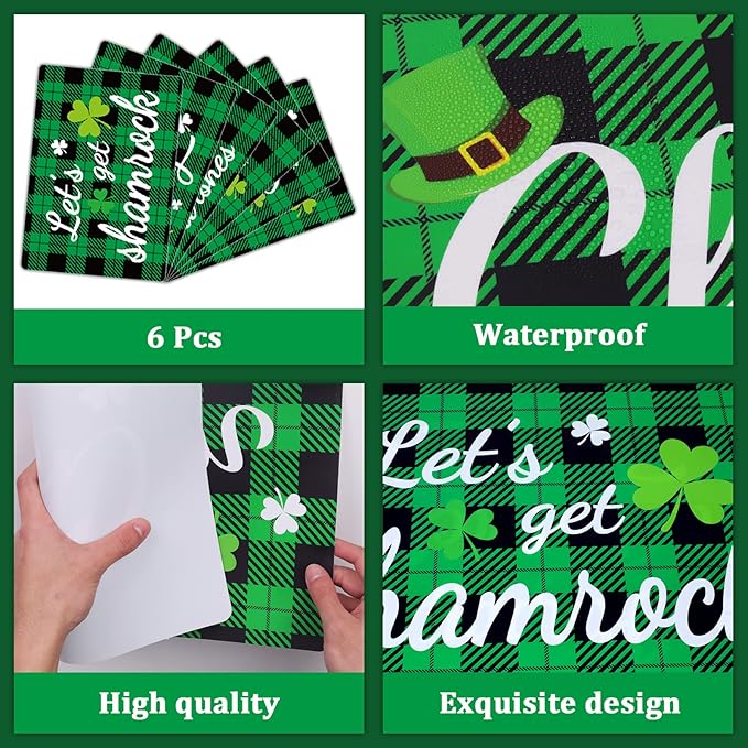 St. Patrick’s Day Placemats Set of 6 Buffalo Plaid Plastic Table Mats Lucky Shamrock Place Mats Blessed Holiday Table Decoration for Indoor Outdoor Party Kitchen Dining