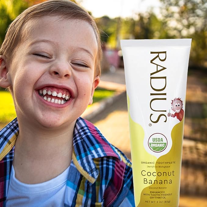 RADIUS Children's Toothpaste, Coconut Banana, 3 oz, Non-Toxic Chemical-Free Gluten-Free, Designed to Improve Gum Health & Prevent Cavities, Pack of 2