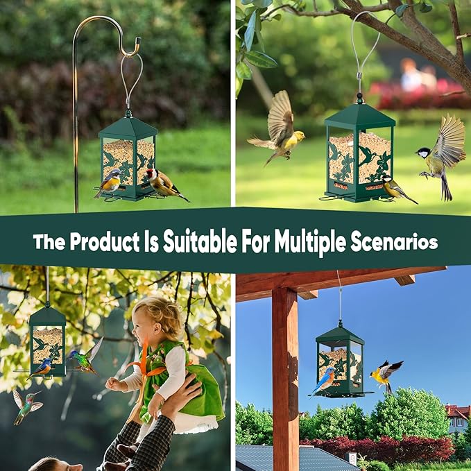 Squirrel Proof Bird Feeders for Outdoors, 6LBS Extra Large Capacity Hanging Metal Bird Feeder with Weight-Activated Perches, Wild Bird Feeders for Outside Finch, Cardinal, Blue Jay