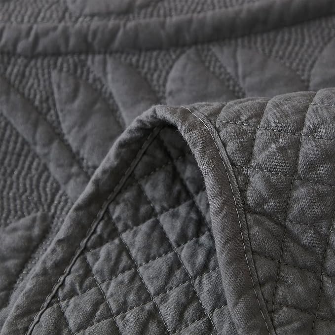 MarCielo 3-Piece 100% Cotton Oversized Bedspread Lightweight Quilt Coverlet Embroidery Farmhouse Bedding Set T0 (Dark Grey, Oversized King (118"x106"))