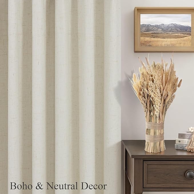 DANCURTON 78 Inch Long Linen Blackout Curtains 2 Panels Set for 76-80 Inch Window Drapes Back Tab Rod Pocket Pleated Boho Room Darkening Curtains for Sliding Glass Door Thermal 52x78 in Length Beige