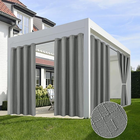 HolidayIdeas 4 Panels Linen Outdoor Curtains for Patio Waterproof Curtains 54" Wide x 84" Long-Indoor/Outdoor Light Grey Curtains Waterproof, Privacy for Pergola, Porch, Gazebo, Backyard, Sunroom