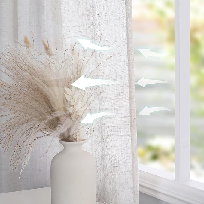 MYSKY HOME Linen Curtains 95 Inches Long for Sliding Glass Door, Farmhouse Semi Sheer Ceiling Curtains Living Room Light Filtering Back Tab Elegant Style Soft Fabric, 100" x 95", Linen, 1 Panel