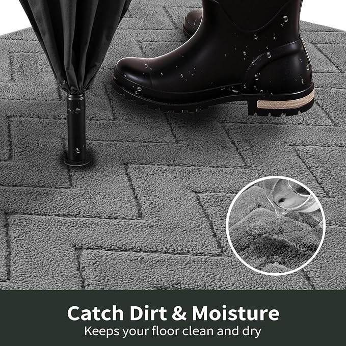 Stiio Dirt Trapper Door Mat 32x47 Inches, Front Doormat Indoor Outdoor Entrance Low Pile, All-Season, All-Weather Absorbent Entry Rug, Washable Non Slip Rug for Entryway, Grey