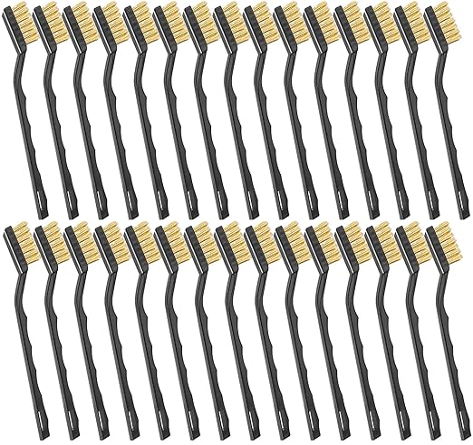 Jeffbaubl 30 Pieces Mini Wire Brush,6.7 Inch Brass Brush,Curved Handle Masonry Brushes Wire Bristle,Wire Brushes Scratch Brush for Cleaning Welding Slag and Rust Tool