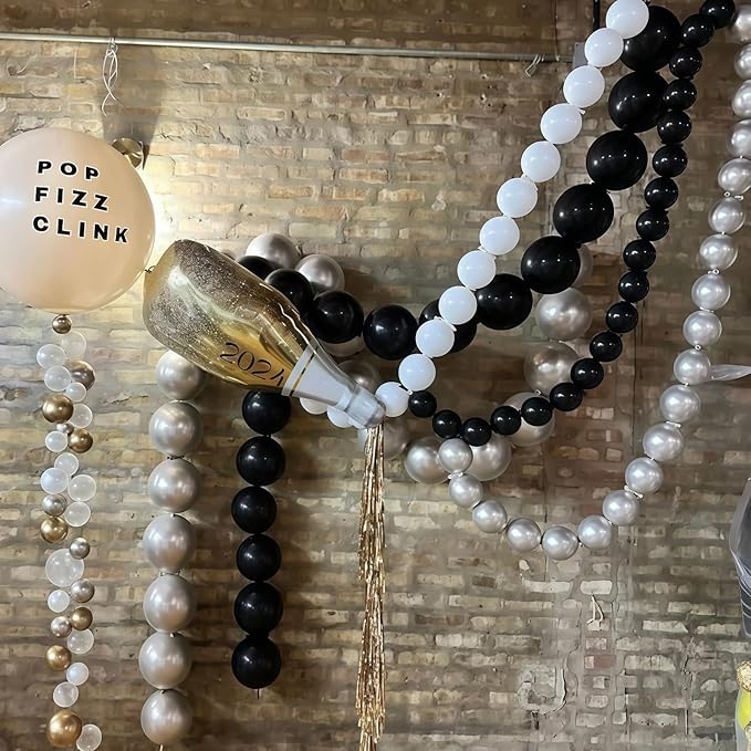 Black and Silver Linking Balloons, 100PCS 6 Inch Small Metal Silver Link Balloons for Making Balloon Wall Heart Arch, Quick Linked Balloon for Wedding Birthday Baby Shower Graduation Party Decorations