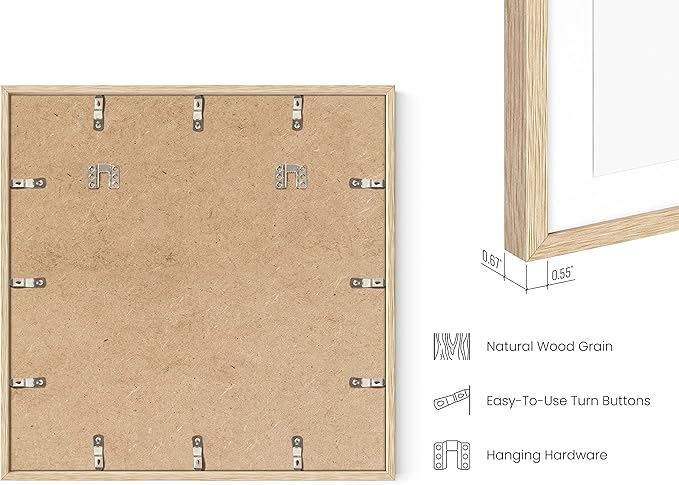 HAUS AND HUES 20x20 Picture Frames Set of 9 - Square Frames 20x20, Picture Gallery Wall Frame Set, 20x20 Frames for Poster, 9 Set of Frames for Gallery Wall, Square Picture Frames (Beige Oak Frames)