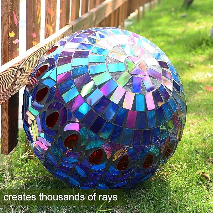VCUTEKA Gazing Ball, Glass Mosaic Gazing Balls Sphere for Garden Lawn Outdoor Ornament Yard Decorative, 10-Inch, Purple