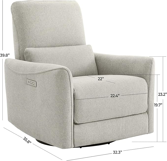 CHITA Power Recliner Chair Swivel Glider, FSC Certified Fabric Living Room Nursery Reclining Sofa Chair with Lumbar Support, Dove Grey