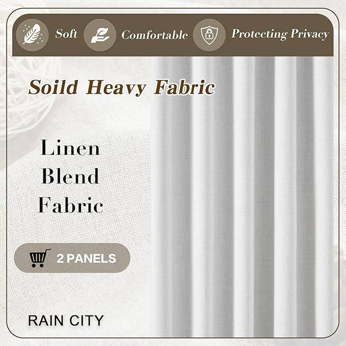 RAIN CITY Snow White Black Out Curtains 84 Inches Long Textured Bedroom Curtains for Track System Hooks Back Tab 2 Panels 50 x 84