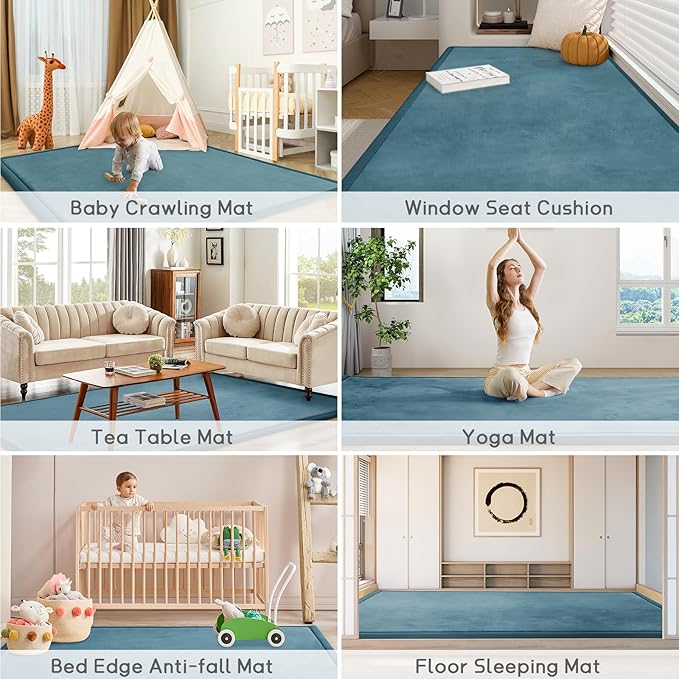 Baby Play Mat 1.2" Thick Memory Foam Nursery Rug Area Rug, 13’1” X 6’7” Yoga Mat Playmat Crawling Mat for Baby,Toddlers, Infants, Kids,Floor Mat Tatami Mat for Living Room with Non-Slip(Green)