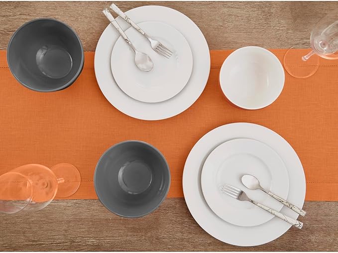 Solino Home Linen Pumpkin Hemstitch Table Runner 36 Inches - 100% Pure Linen Small Table Runner 14 x 36 Inch Ideal for Dresser and Coffee Tables - Classic Hemstitch - Fall, Halloween, Thanksgiving