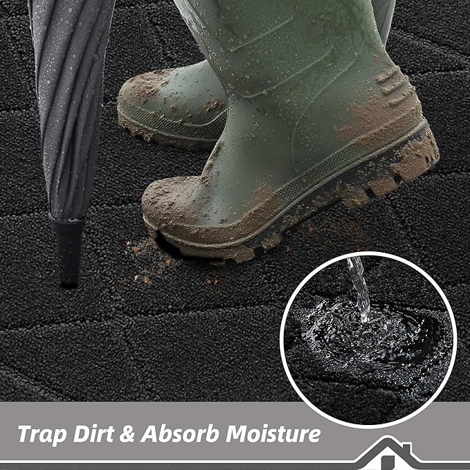 BEQHAUSE Dirt Trapper Door Mat 24" x 60", Doormat Non-Slip Entryway Rugs Washable, Dog Door Mat Stain Resistant and Absorbent Welcome Floor Mat for Front Back Door, Muddy Wet Shoes & Paws, Black