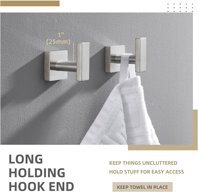 Angle Simple Bathroom Towel Hook 2 Pack, SUS304 Stainless Steel Bath Robe Holder, Modern Coat Hook Wall Mounted, Brushed Nickel