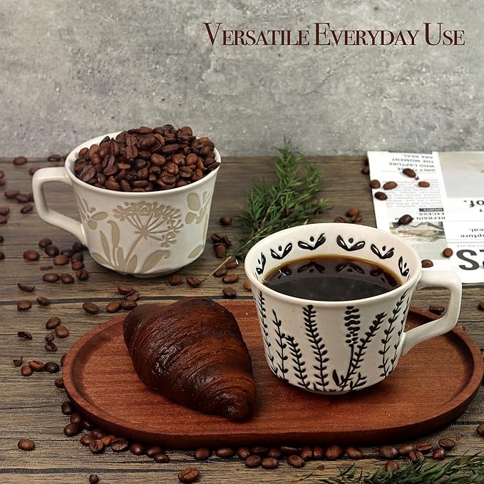 Ceramic Coffee Mug, 12 oz Novelty Unique Teacup with Large Handle, Stoneware Cup for Tea Mocha Latte Cappuccino Espresso (Grass)