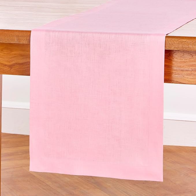 Solino Home Linen Pink Lemonade Table Runner 90 Inches Long - 100% Pure Linen 14 x 90 Inch Table Runner for Halloween - Fete