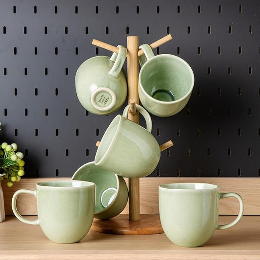 AmorArc 12oz Coffee Mugs, Ceramic Coffee Mugs set of 6 for Man, Woman, Dad, Mom, Modern Coffee Mugs with handle for Latte/Cappuccino/Milk/Cocoa. Dishwasher&Microwave Safe, Olive Green