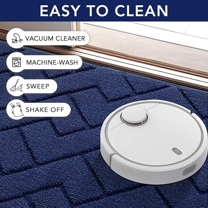 hicorfe Indoor Doormat,Front Back Door Mat Rubber Backing Non Slip Door Mats 24"x35" Absorbent Resist Dirt Entrance Doormat Inside Floor Mats for Entryway Washable Low-Profile (Navy Blue)