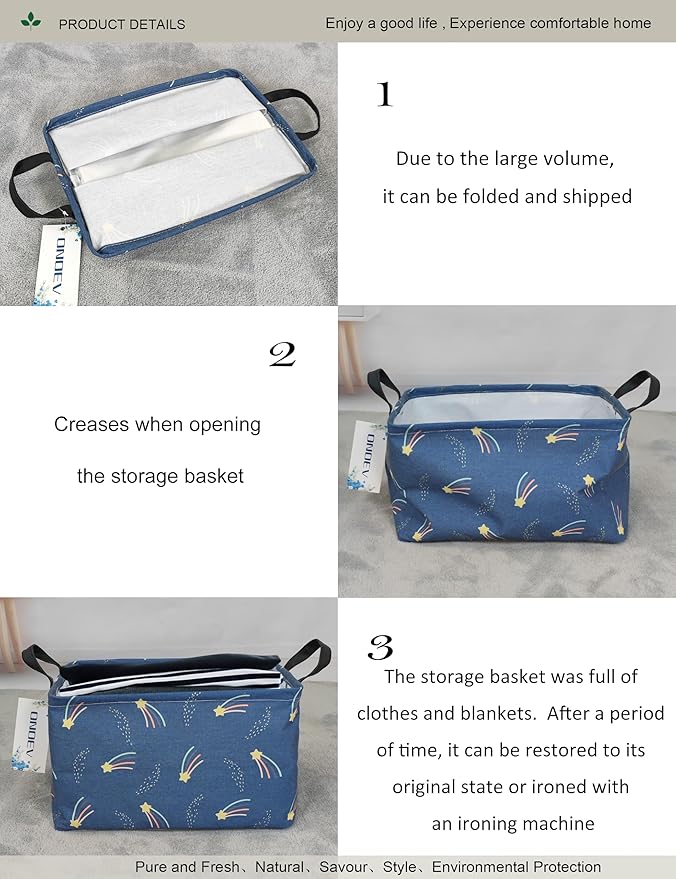 Rectangular Folding Laundry Basket,waterproof Canvas Basket,gift basket,Suitable for children's room,Office,Clothes,Toys Storage（Blue Meteor)