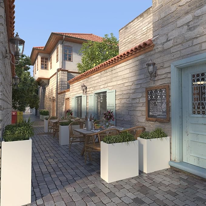 Galvanized Steel Metallic Heavy Planter for Outdoor Plants Metal Outdoor Planter Spliced Flower Box with Partitions for Outside,Indoor,Garden (White, 24 * 10 * 24)