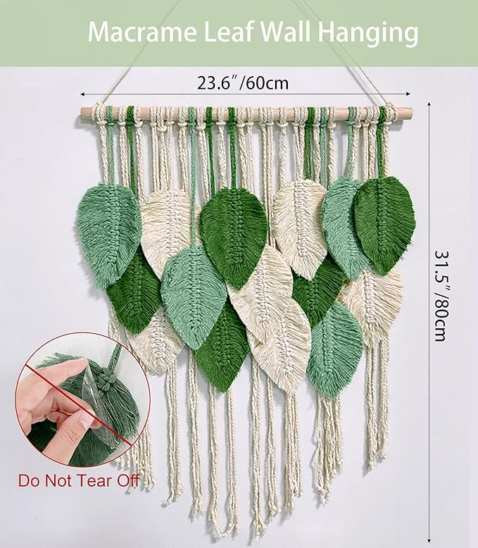 Macrame Wall Hanging Boho Wall Tapestry Handmade Woven Leaf Wall Decor Crochet Wall Art for Home Office Apartment(23.6" W x 31.5" L)