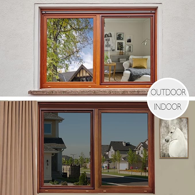 HIDBEA One Way Privacy Window Film, Daytime Mirror Reflective Heat Control UV Sun Blocking Non-Adhesive Static Cling Window Tint for Home and Office(Black-Silver, 45.2 Inch x 13.1 Feet)