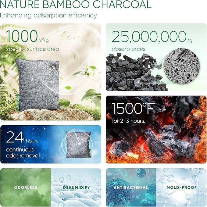 Activated Charcoal Odor Absorber, Odor Eliminator for Strong Odor,Bamboo Charcoal Air Purifying Bags for Home Car Closet Pet, Smoke Room Deodorizer (12 Packs, Unscented)