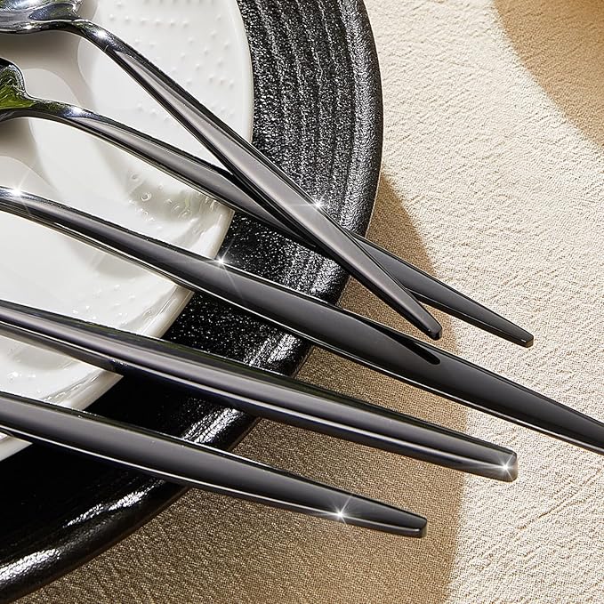 KINGSTONE Silverware Set, 40-Piece Flatware Set Cutlery Set Premium 18/10 Stainless Steel, Tableware Include Forks Knives Spoons for Home Kitchen Restaurant Wedding, Dishwasher Safe,Black