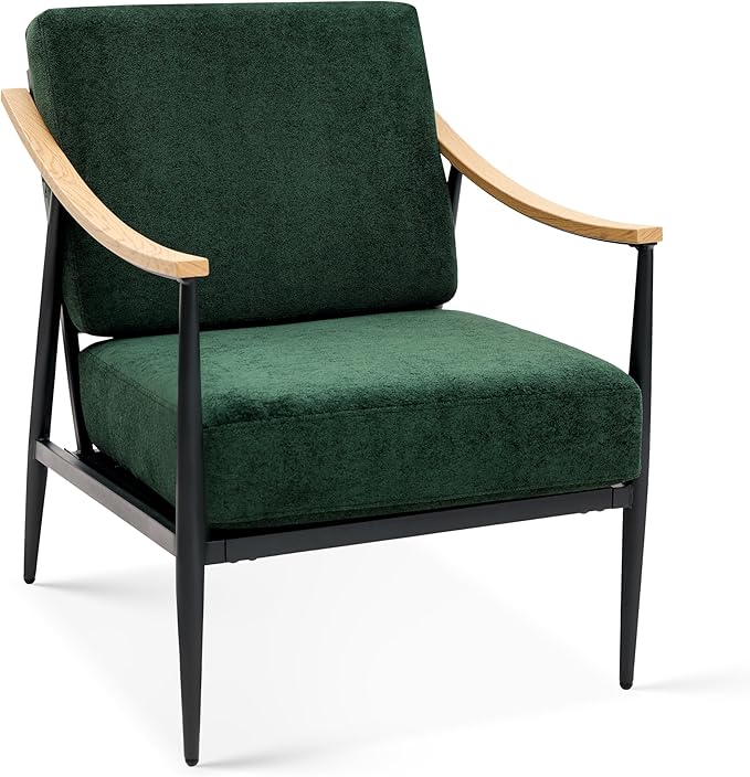 Modern Accent Chair for Living Room Bedroom Mid Century Arm Chair Upholstered Office Accent Chair Comfy Waiting Room Chair with Metal Frame, Green