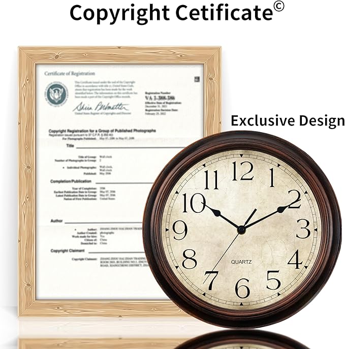 Wall Clock 10 Inch Battery Operated Silent Non-Ticking Analog Wall Clocks Vintage Retro Rustic Style Decorative for Bedroom Living Room Kitchen Office (Bronze)