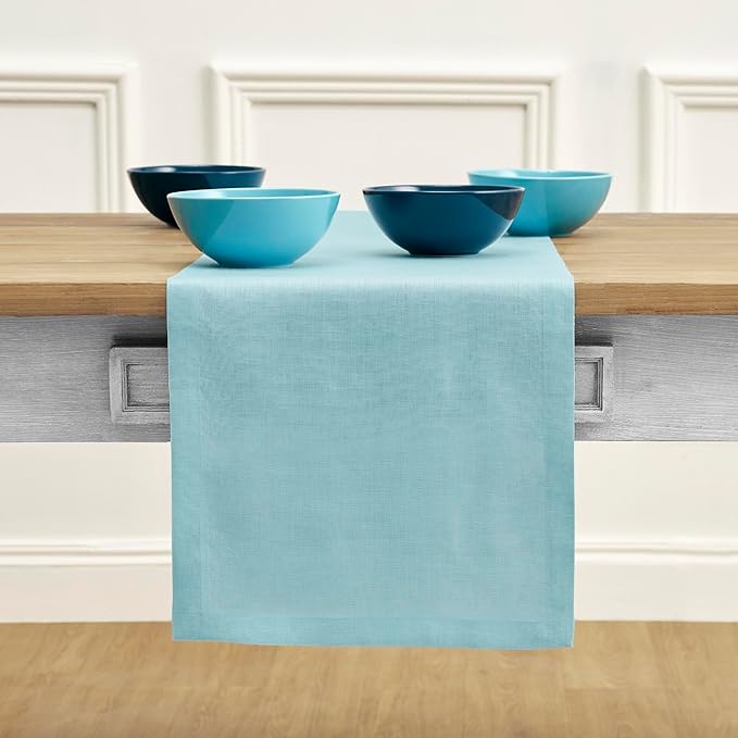 Solino Home Linen Aqua Blue Table Runner 72 Inches Long - 100% Pure Linen Dining Table Runner 14 x 72 Inch - Fete