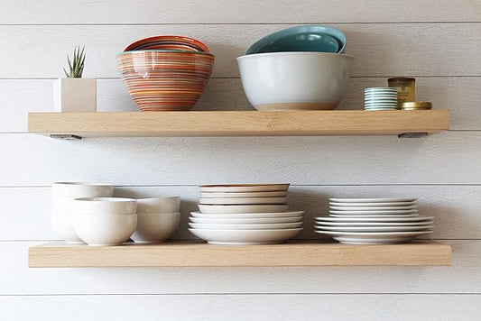 Urban Legacy Unfinished White Oak Deep Floating Shelves | Easy to Install Accent Modern Floating Shelves with Floating Shelf Brackets| Set of 2 (36" x 11" x 2")